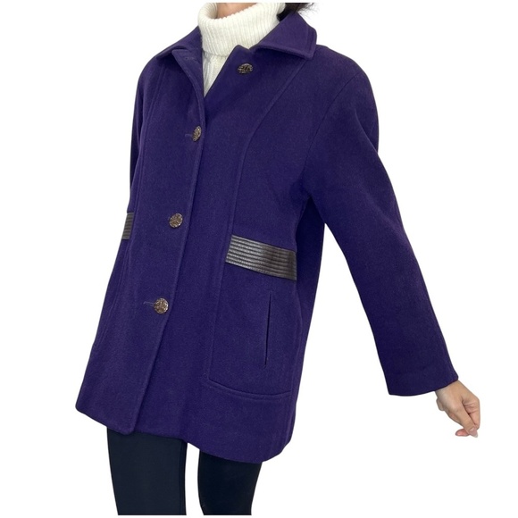 Vintage 80s London Fog 100% wool purple boxy oversized mid length overcoat 6 - Picture 2 of 14